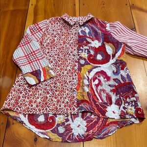 HABITAT L Crinkle Mixed Shape Shirt Pink Button Up Printed 3/4 Sleeve Blouse